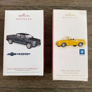 Hallmark Keepsake Ornaments 2018 Chevy Silverado & 2004 Chevrolet SSR Truck Lot